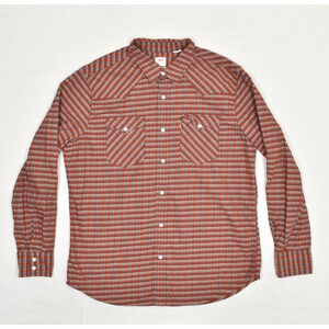 Levi's Men Shirt Plaid Long Sleeve Cotton Red Size L Pearl Snap Standard Western